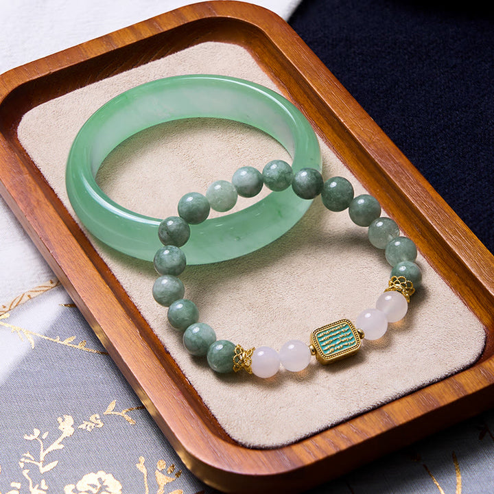 Buddha Stones promują nowe początki Bransoletka z miętowego zielonego jadeitu Bransoletka z bransoletką - Bransoletka z jadeitu i bransoletka z jadeitu 62 mm - image 0