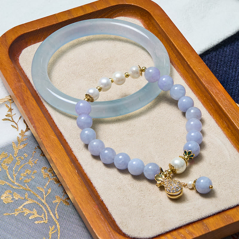 Bransoletka Buddha Stones Wewnętrzny spokój i ulga w stresie Akwamaryn Jade Blue Bransoletka Bangle Bundle - Bransoleta i bransoletka 64-66 mm - image 0