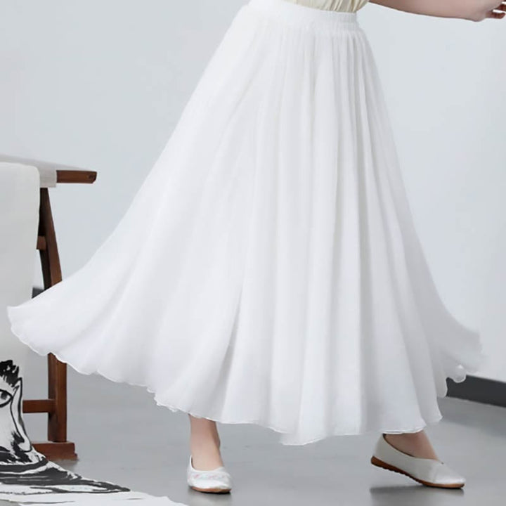 Buddha Stones 2 szt. Kwiat Trzy czwarte rękaw Midi sukienka spódnica szyfonowa Zen odzież damska zestaw - Spódnica - 2XL(pasuje do rozmiarów US6, UK/AU10, EU38) - image 6