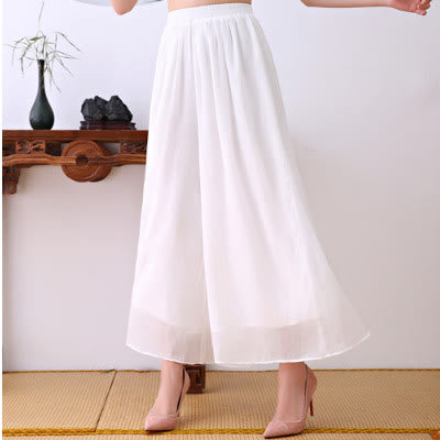 Buddha Stones 2 szt. Kwiat Lotosu Cheongsam Sukienka Midi Szerokie Spodnie Szyfon Zen Zestaw Damski - Spodnie - US12, UK/AU16, EU44 (2XL)  - image 6