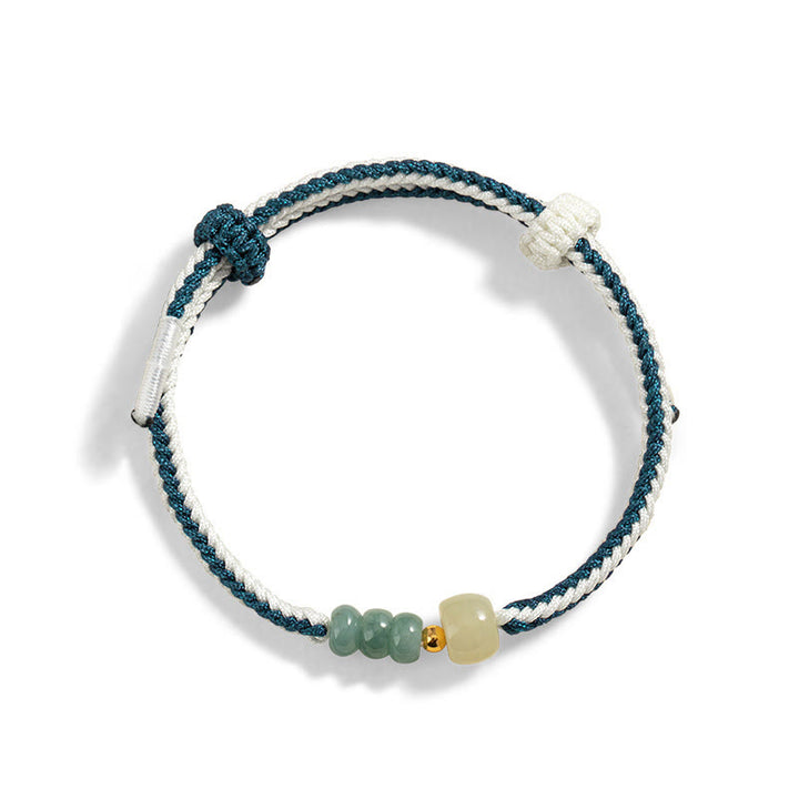 Bransoletka z koralików jadeitu Hetian Jade z Buddha Stones 925, pleciona lina, pleciona
