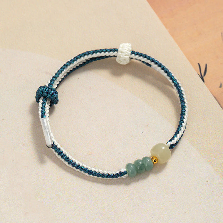 Bransoletka z koralików jadeitu Hetian Jade z Buddha Stones 925, pleciona lina, pleciona