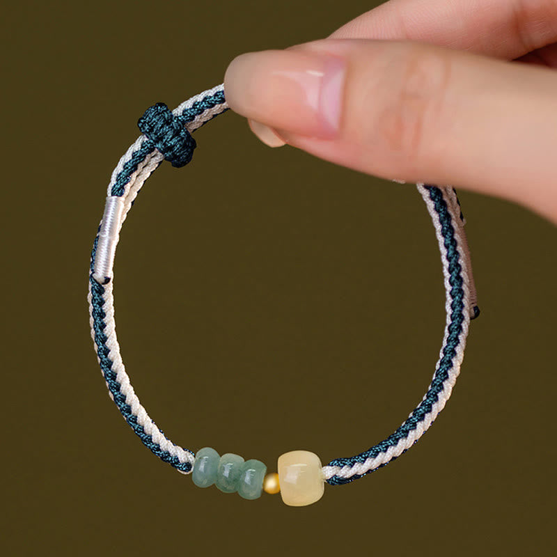 Bransoletka z koralików jadeitu Hetian Jade z Buddha Stones 925, pleciona lina, pleciona