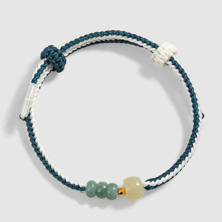 Bransoletka z koralików jadeitu Hetian Jade z Buddha Stones 925, pleciona lina, pleciona