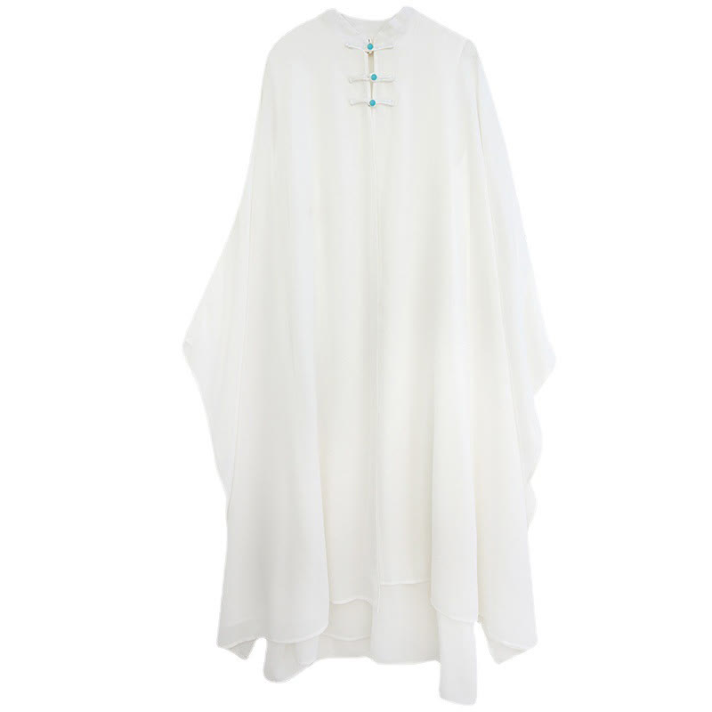 Buddha Stones 2 szt. Żaba-guzik Długi rękaw Midi Sukienka Szerokie Nogawki Spodnie Szyfon Zen Zestaw Damski - image 15