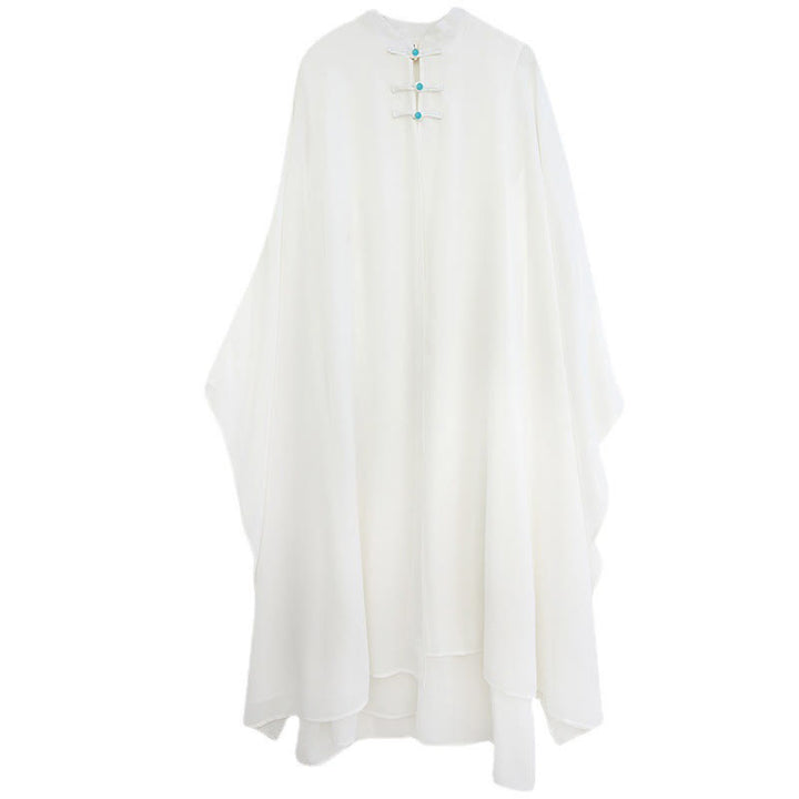 Buddha Stones 2 szt. Żaba-guzik Długi rękaw Midi Sukienka Szerokie Nogawki Spodnie Szyfon Zen Zestaw Damski - image 15