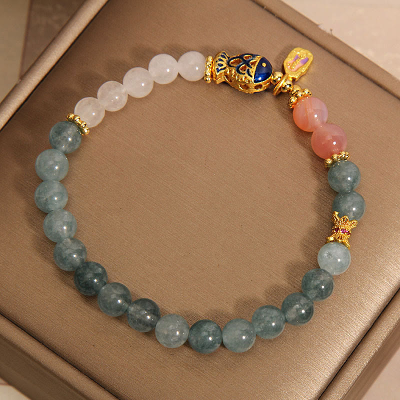 Buddha Stones Jade Yanyuan Agat Biały Jadeit Koi Ryba Pismo Urok Bransoletka Szczęścia