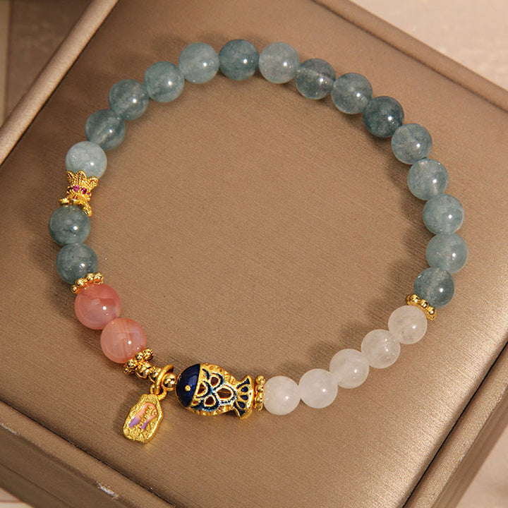 Buddha Stones Jade Yanyuan Agat Biały Jadeit Koi Ryba Pismo Urok Bransoletka Szczęścia