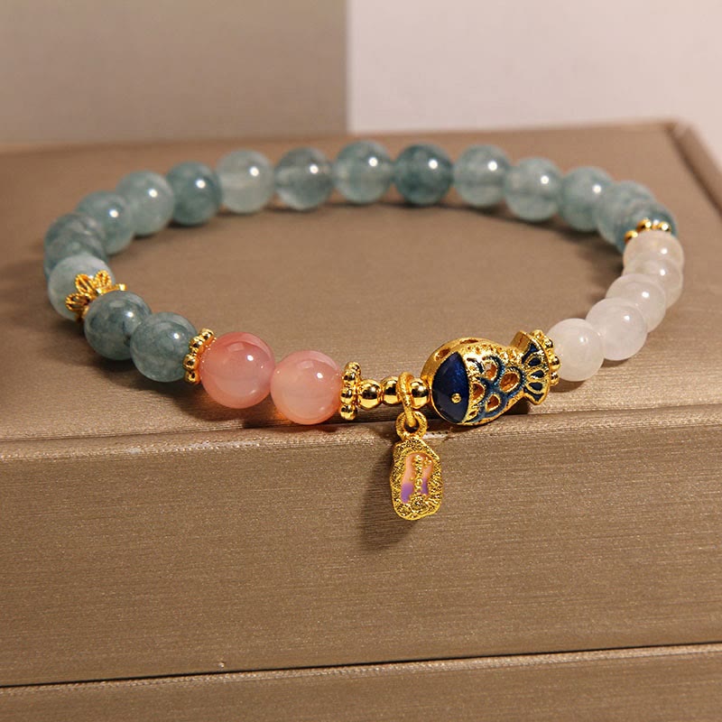 Buddha Stones Jade Yanyuan Agat Biały Jadeit Koi Ryba Pismo Urok Bransoletka Szczęścia