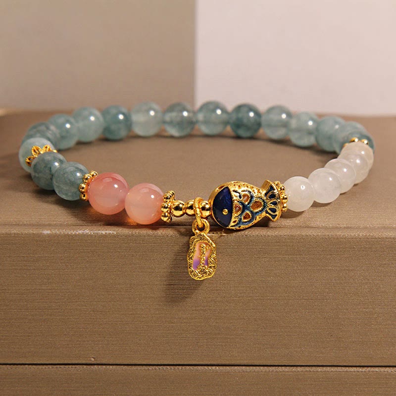 Buddha Stones Jade Yanyuan Agat Biały Jadeit Koi Ryba Pismo Urok Bransoletka Szczęścia