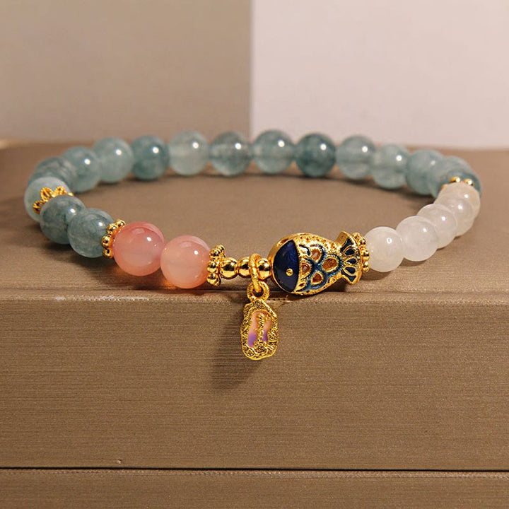 Buddha Stones Jade Yanyuan Agat Biały Jadeit Koi Ryba Pismo Urok Bransoletka Szczęścia