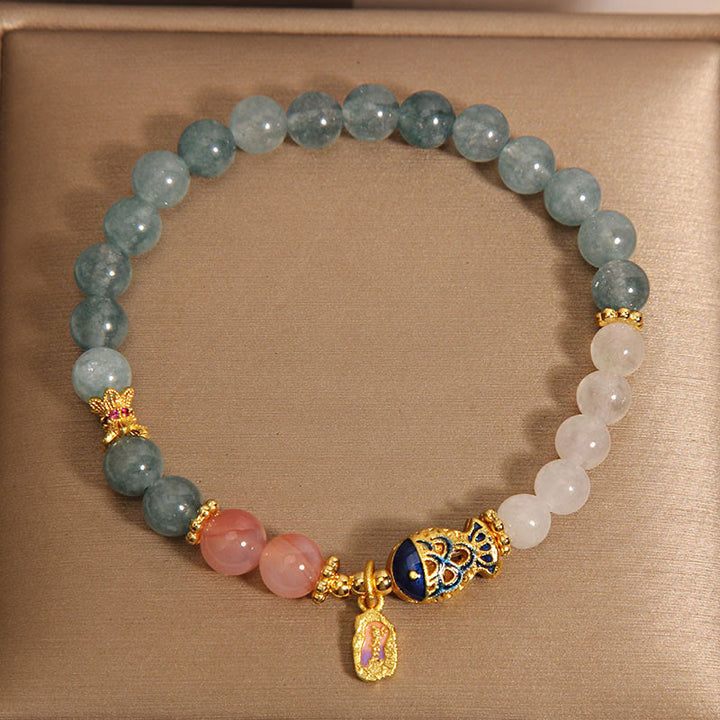 Buddha Stones Jade Yanyuan Agat Biały Jadeit Koi Ryba Pismo Urok Bransoletka Szczęścia
