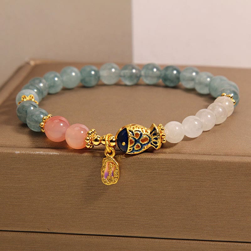 Buddha Stones Jade Yanyuan Agat Biały Jadeit Koi Ryba Pismo Urok Bransoletka Szczęścia
