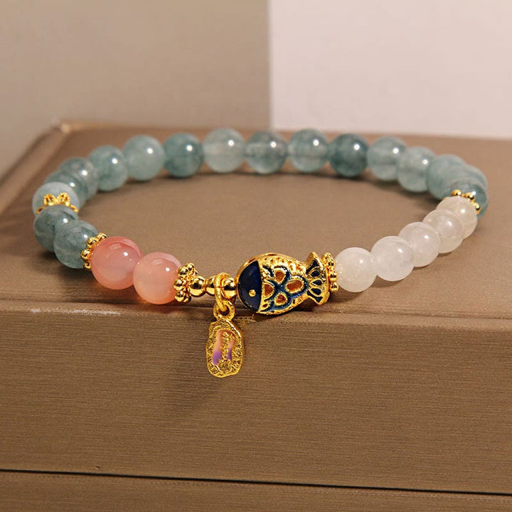 Buddha Stones Jade Yanyuan Agat Biały Jadeit Koi Ryba Pismo Urok Bransoletka Szczęścia