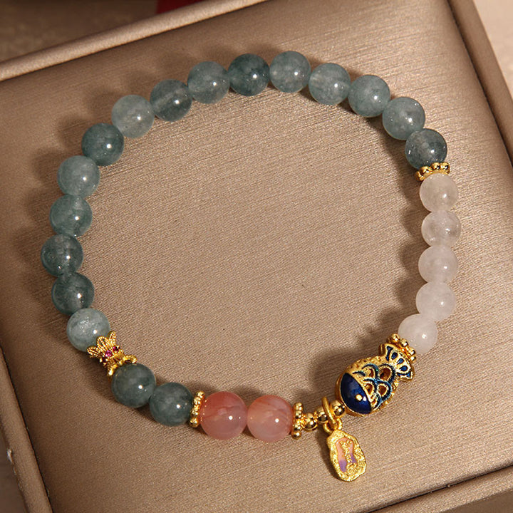 Buddha Stones Jade Yanyuan Agat Biały Jadeit Koi Ryba Pismo Urok Bransoletka Szczęścia