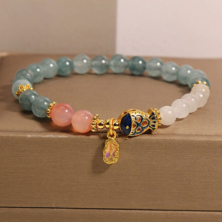 Buddha Stones Jade Yanyuan Agat Biały Jadeit Koi Ryba Pismo Urok Bransoletka Szczęścia