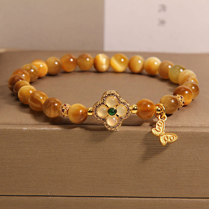Bransoletka ochronna z Buddha Stones Tygrysie Oko Czterolistna Koniczyna Motyl