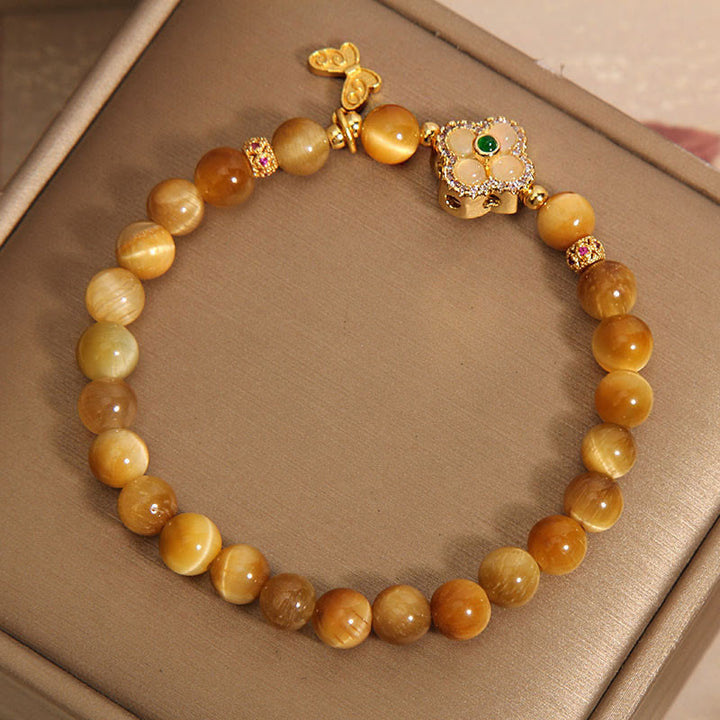 Bransoletka ochronna z Buddha Stones Tygrysie Oko Czterolistna Koniczyna Motyl