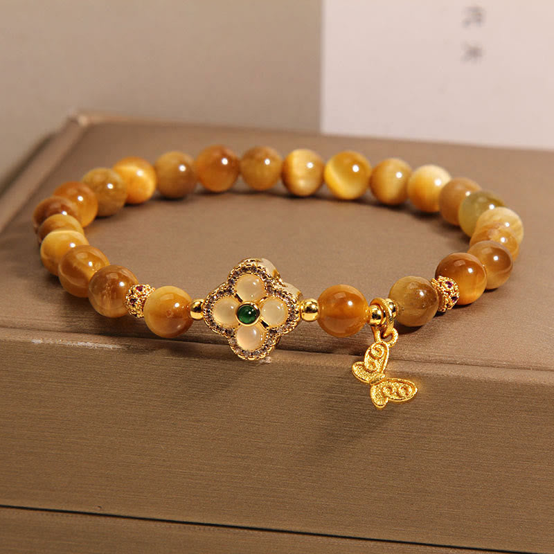 Bransoletka ochronna z Buddha Stones Tygrysie Oko Czterolistna Koniczyna Motyl