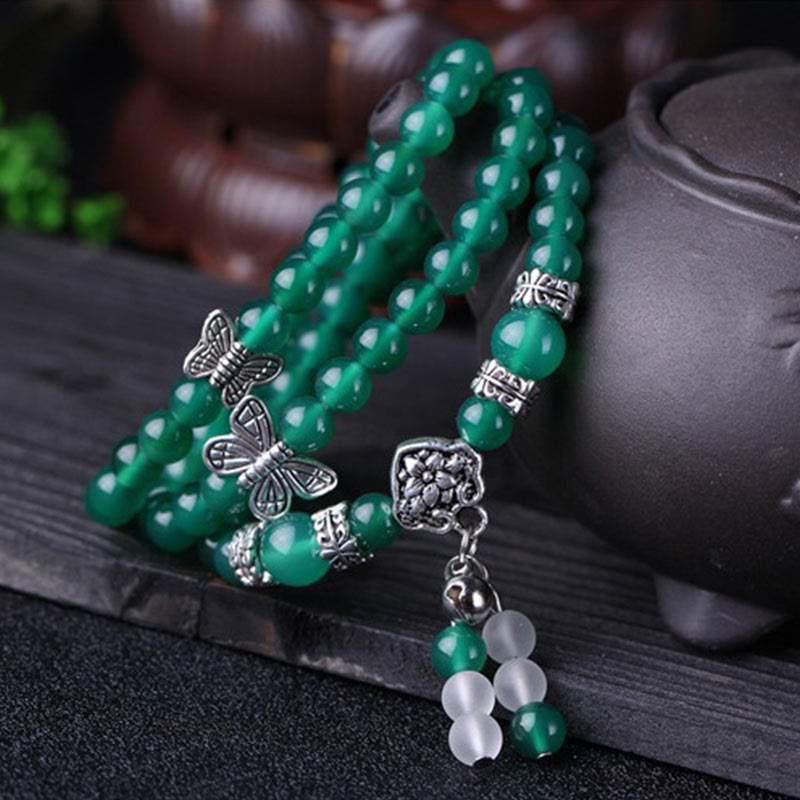 Bransoletka wspierająca motyla z naturalnego zielonego agatu Buddha Stones