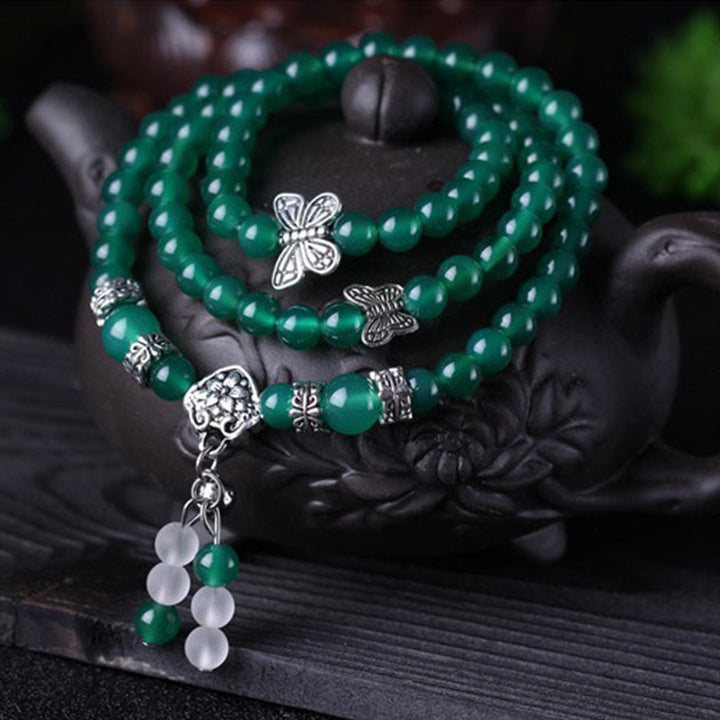 Bransoletka wspierająca motyla z naturalnego zielonego agatu Buddha Stones