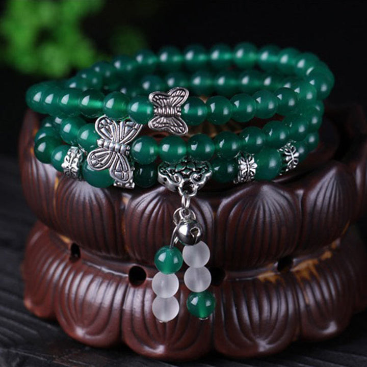 Bransoletka wspierająca motyla z naturalnego zielonego agatu Buddha Stones
