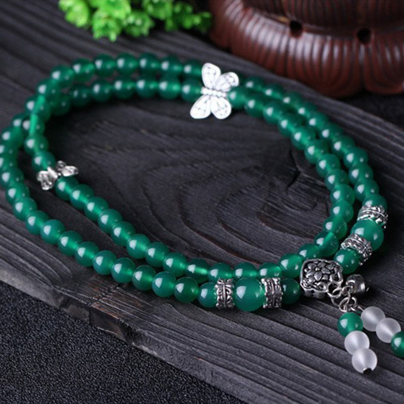 Bransoletka wspierająca motyla z naturalnego zielonego agatu Buddha Stones