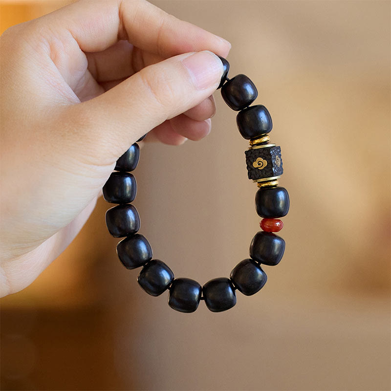 Bransoletka Buddha Stones Ebony Drewno Pomyślne Chmury Grawerowane Spokojne