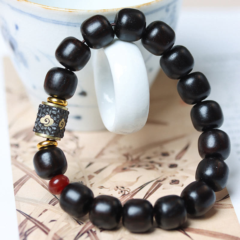 Bransoletka Buddha Stones Ebony Drewno Pomyślne Chmury Grawerowane Spokojne
