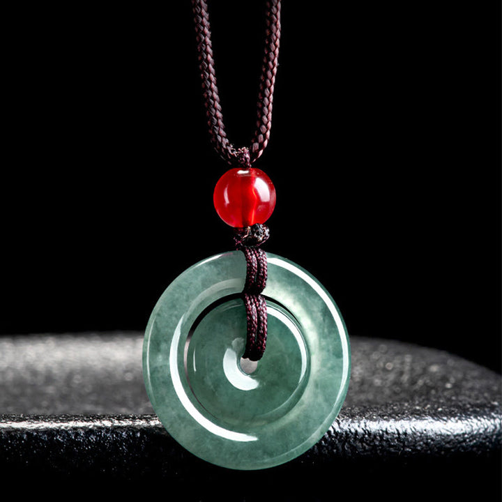 Naszyjnik Buddha Stones Zielony Jadeit Podwójna Klamra Pokoju Obfitość Wisiorek - image 3