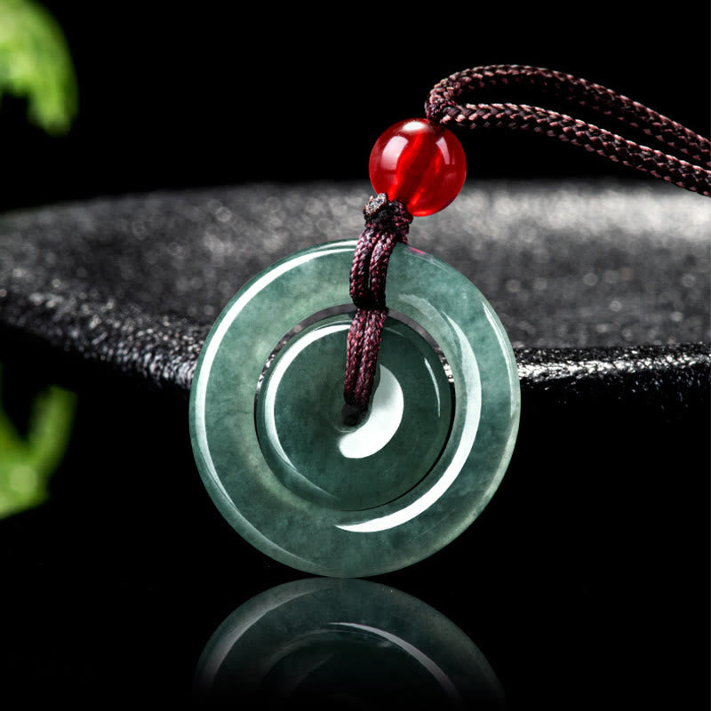 Naszyjnik Buddha Stones Zielony Jadeit Podwójna Klamra Pokoju Obfitość Wisiorek - image 1