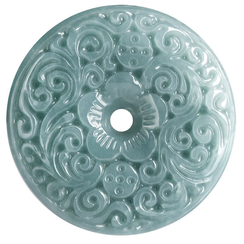 Buddha Stones Zielony Jade Kwiat Rzeźbiony Pokój Klamra Obfitość Naszyjnik Wisiorek
