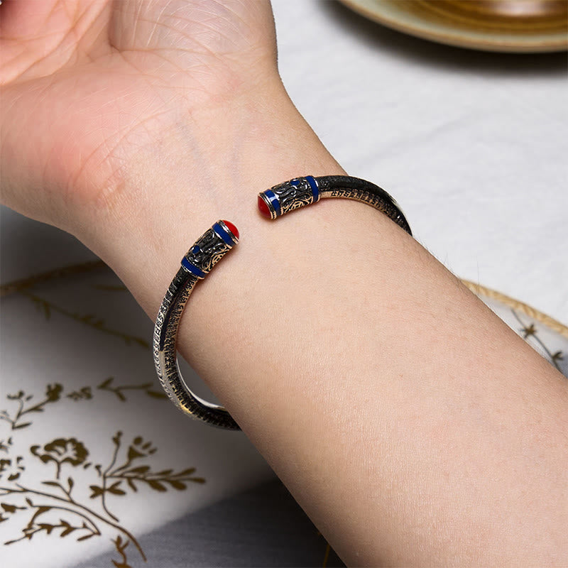 Buddha Stones Sutra Serca Rzeźbione Miedziane Monety Uzdrawiająca Bransoletka Bangle