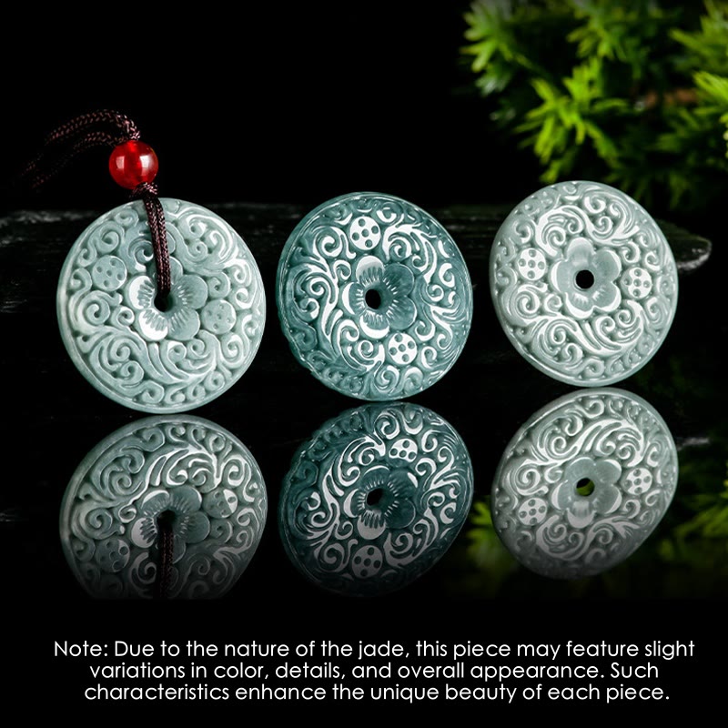 Buddha Stones Zielony Jade Kwiat Rzeźbiony Pokój Klamra Obfitość Naszyjnik Wisiorek