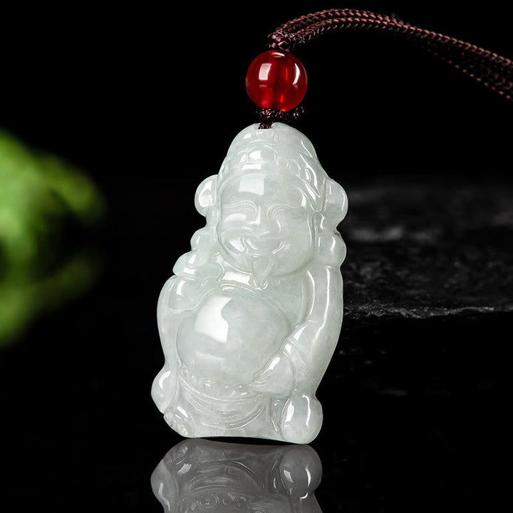 Buddha Stones Naturalny Jadeit Chiński Bóg Bogactwa Caishen Sztabka Szczęścia Naszyjnik Wisiorek