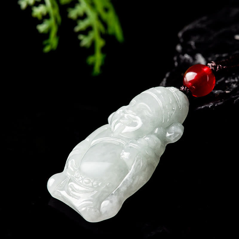 Buddha Stones Naturalny Jadeit Chiński Bóg Bogactwa Caishen Sztabka Szczęścia Naszyjnik Wisiorek