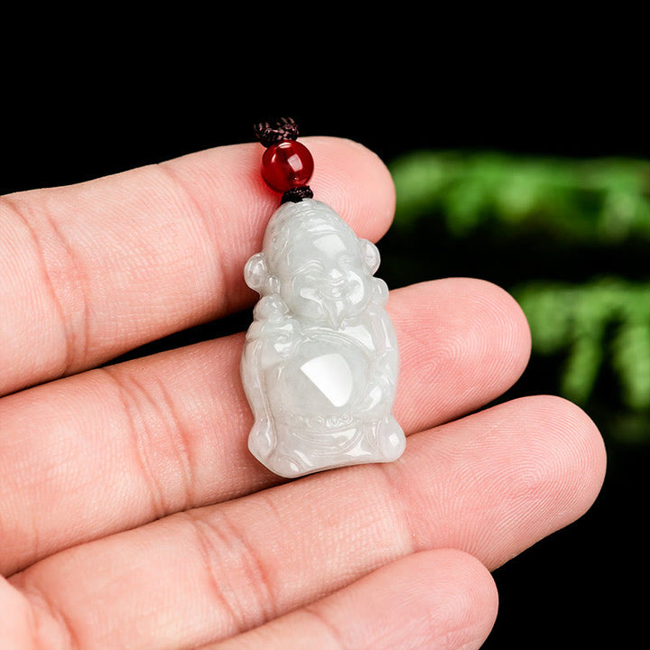Buddha Stones Naturalny Jadeit Chiński Bóg Bogactwa Caishen Sztabka Szczęścia Naszyjnik Wisiorek