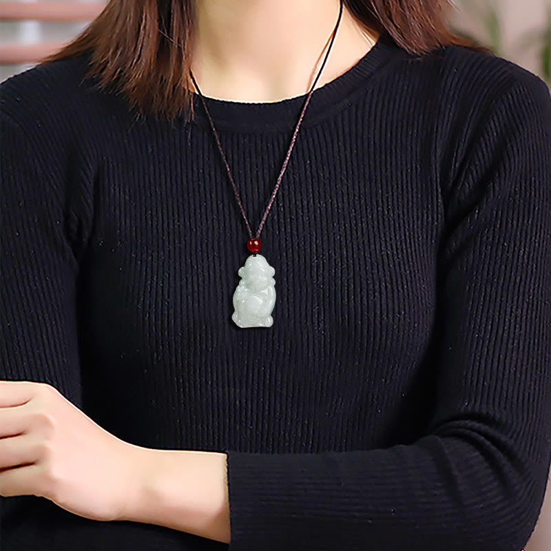 Buddha Stones Naturalny Jadeit Chiński Bóg Bogactwa Caishen Sztabka Szczęścia Naszyjnik Wisiorek