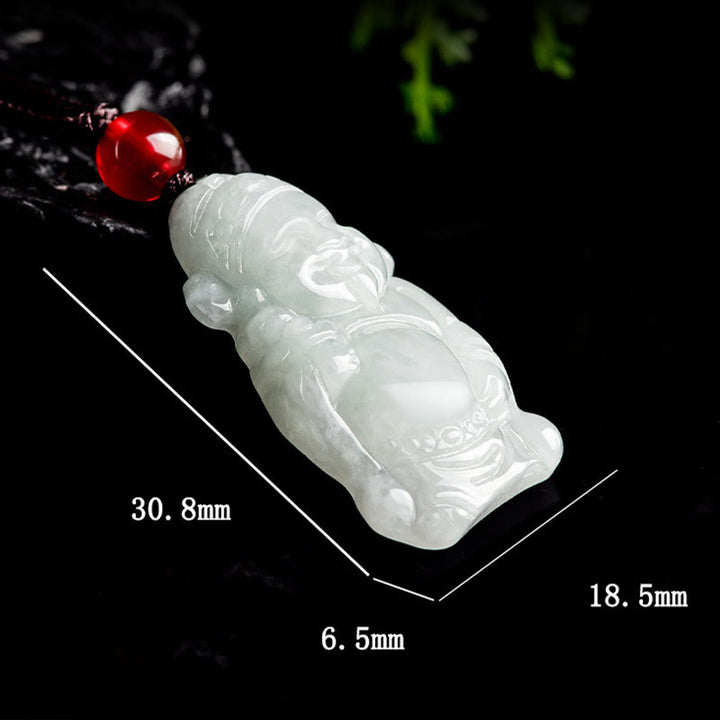 Buddha Stones Naturalny Jadeit Chiński Bóg Bogactwa Caishen Sztabka Szczęścia Naszyjnik Wisiorek