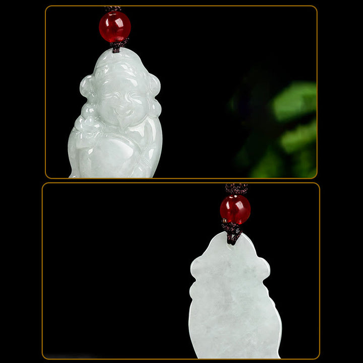 Buddha Stones Naturalny Jadeit Chiński Bóg Bogactwa Caishen Sztabka Szczęścia Naszyjnik Wisiorek