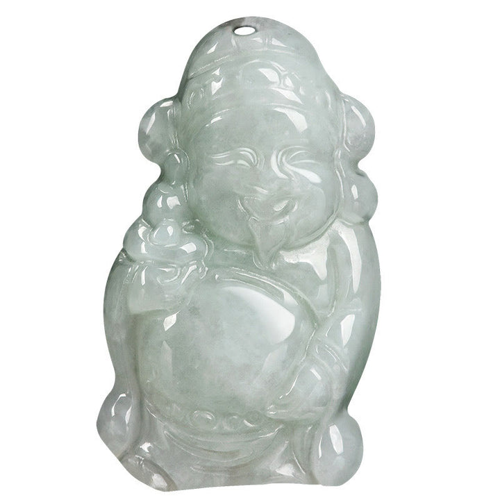 Buddha Stones Naturalny Jadeit Chiński Bóg Bogactwa Caishen Sztabka Szczęścia Naszyjnik Wisiorek