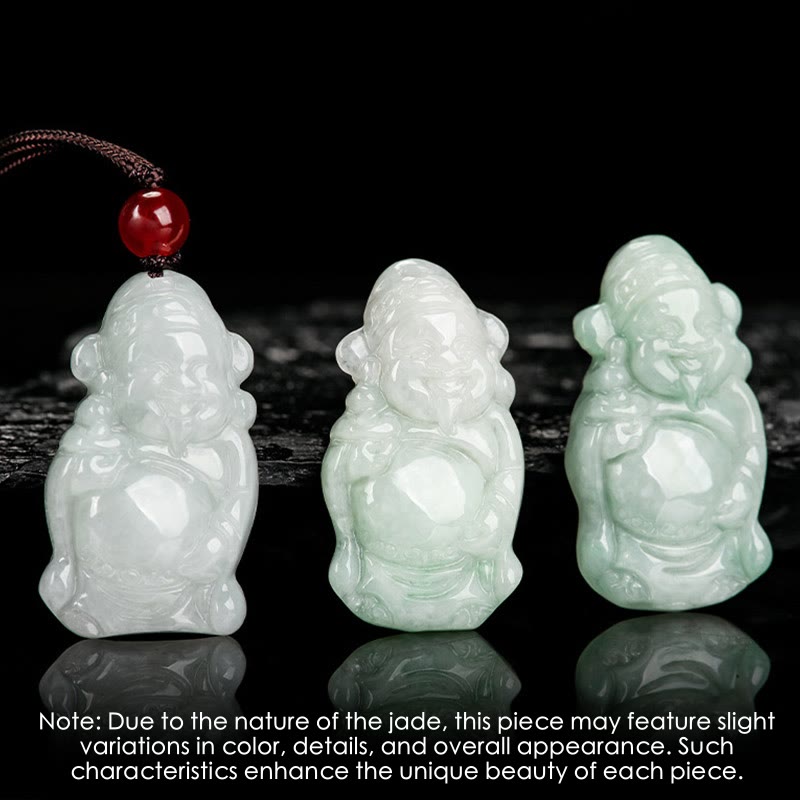 Buddha Stones Naturalny Jadeit Chiński Bóg Bogactwa Caishen Sztabka Szczęścia Naszyjnik Wisiorek