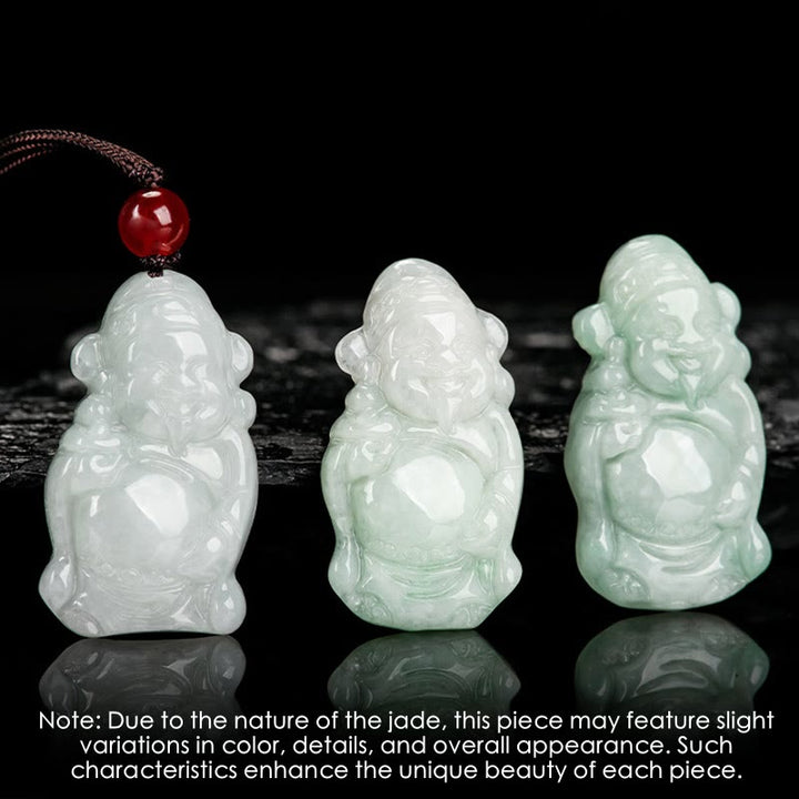 Buddha Stones Naturalny Jadeit Chiński Bóg Bogactwa Caishen Sztabka Szczęścia Naszyjnik Wisiorek