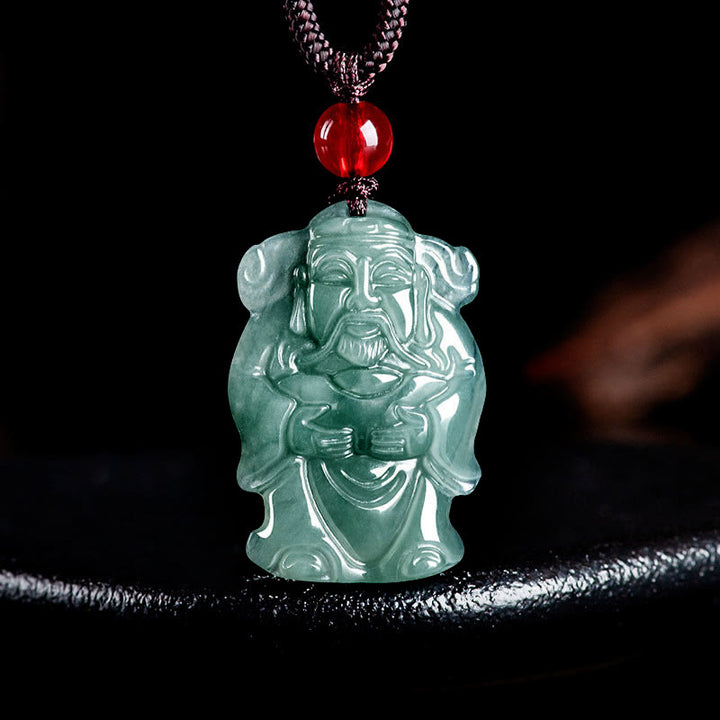 Buddha Stones Naturalny Zielony Jadeit Chiński Bóg Bogactwa Caishen Ingot Naszyjnik Obfitość Wisiorek