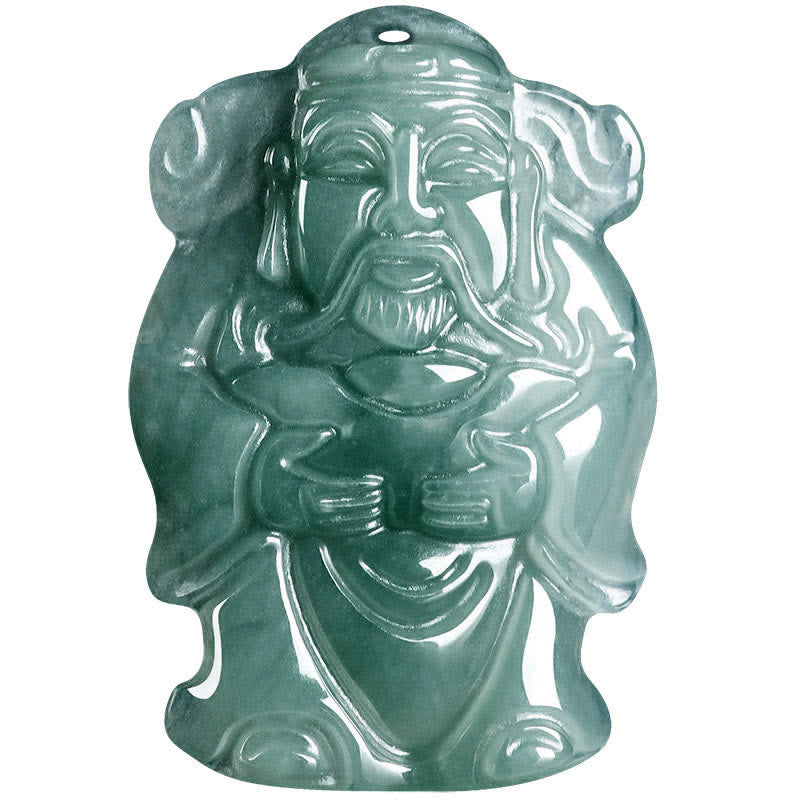 Buddha Stones Naturalny Zielony Jadeit Chiński Bóg Bogactwa Caishen Ingot Naszyjnik Obfitość Wisiorek