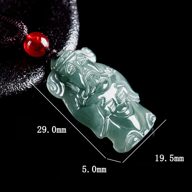 Buddha Stones Naturalny Zielony Jadeit Chiński Bóg Bogactwa Caishen Ingot Naszyjnik Obfitość Wisiorek