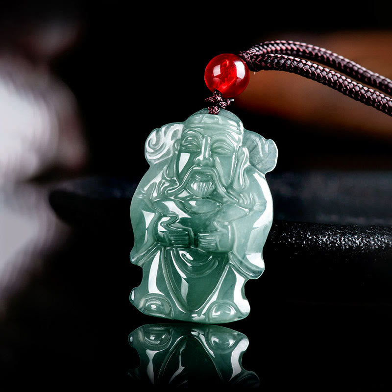 Buddha Stones Naturalny Zielony Jadeit Chiński Bóg Bogactwa Caishen Ingot Naszyjnik Obfitość Wisiorek