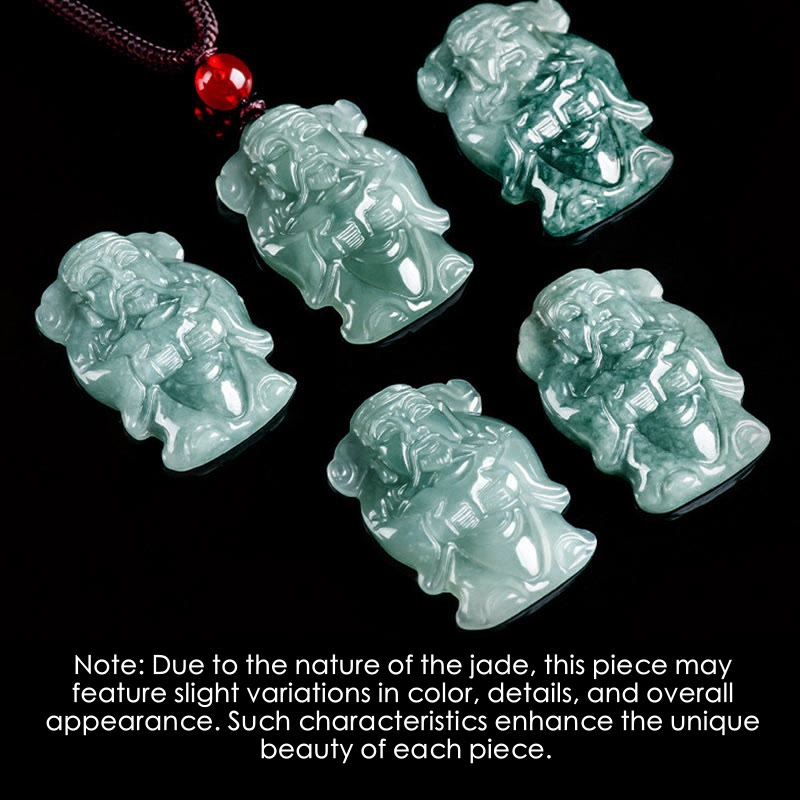 Buddha Stones Naturalny Zielony Jadeit Chiński Bóg Bogactwa Caishen Ingot Naszyjnik Obfitość Wisiorek
