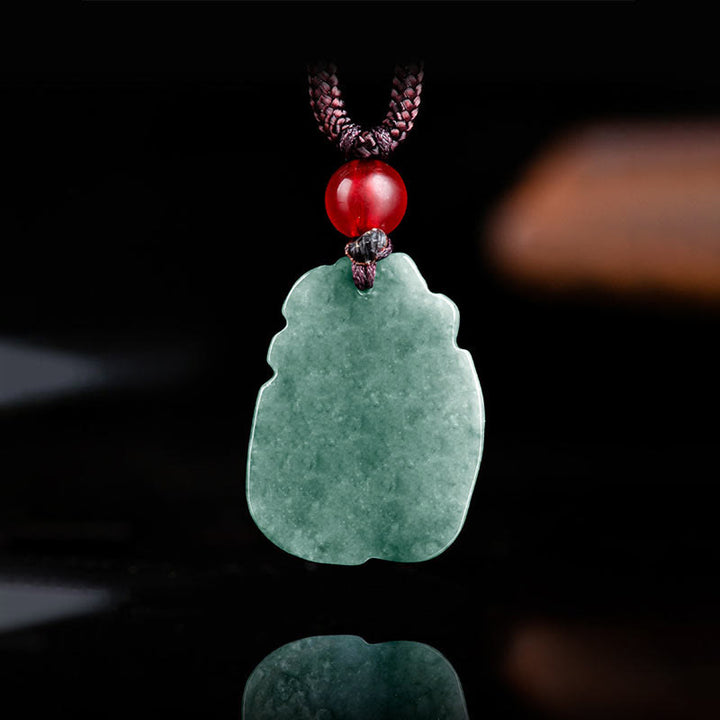 Buddha Stones Naturalny Zielony Jadeit Dziewięcioogonowy Lis Grawerowany Naszyjnik Wisiorek Dobrobytu