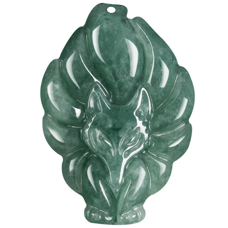 Naszyjnik z Buddha Stones Naturalny Zielony Jadeit Dziewięcioogonowy Lis Szczęście Wisiorek